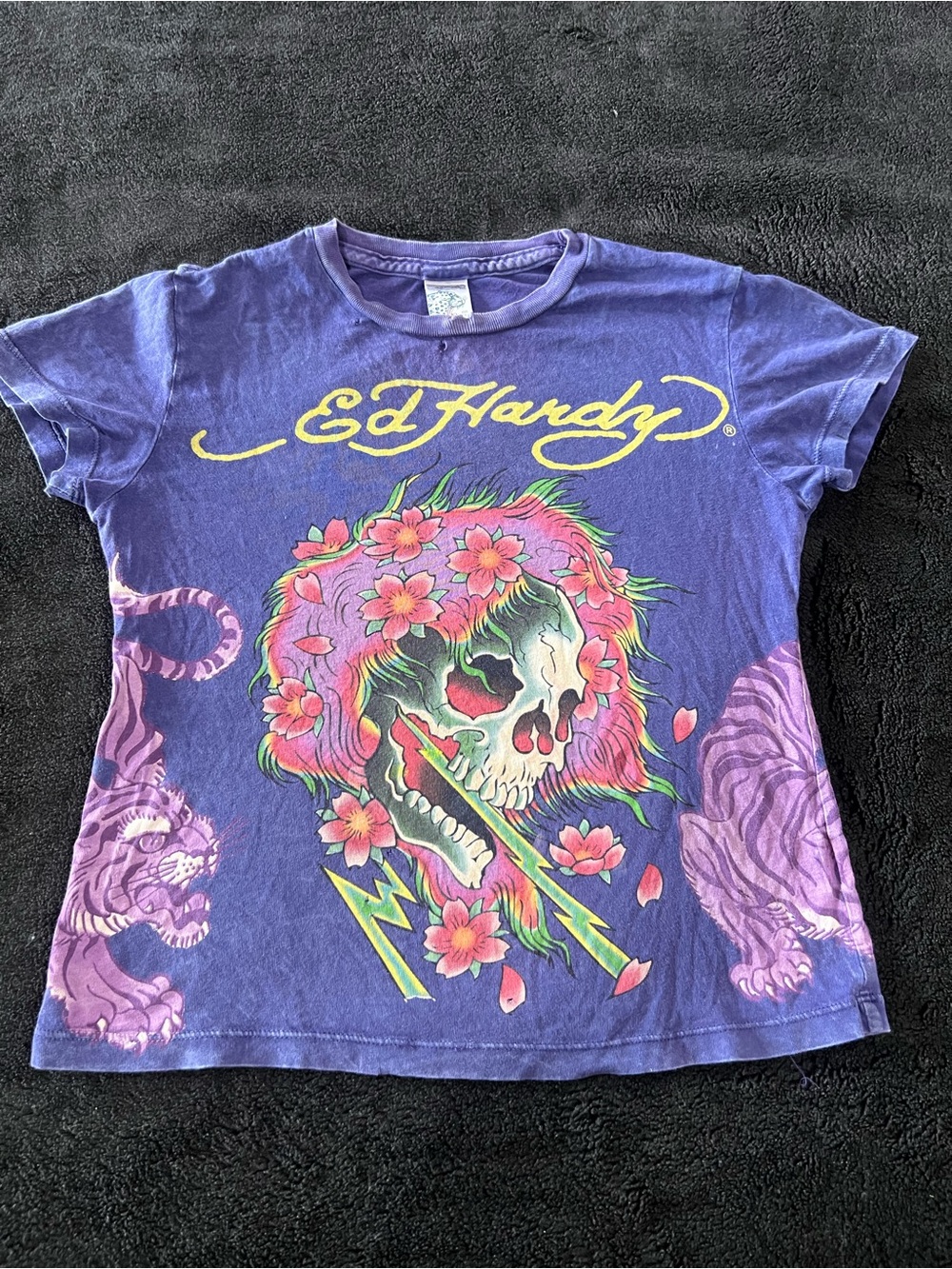 Ed Hardy Purple Graphic Skull & Floral Short Sleeve Tee